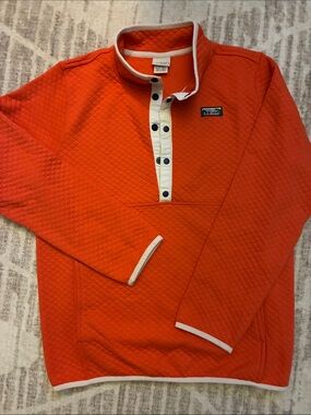 L.L. Bean Boy’s Quilted Pullover in Orange with Cream Trim